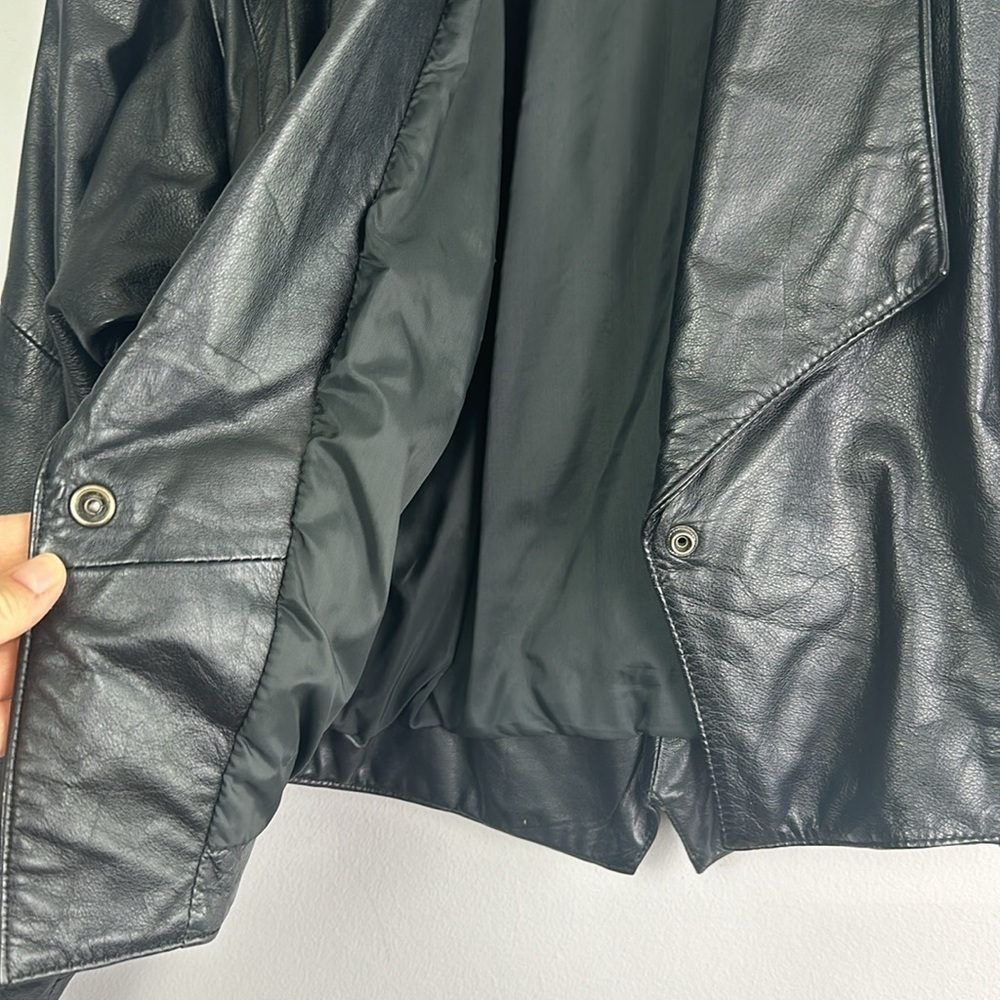 Womens Vintage 80’s Chia Soft Leather Moto Jacket Large Lined Black Coat Glamour - Picture 10 of 16